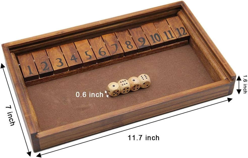 2-Player Shut The Box Wooden Board Dice Game with 12 Numbers