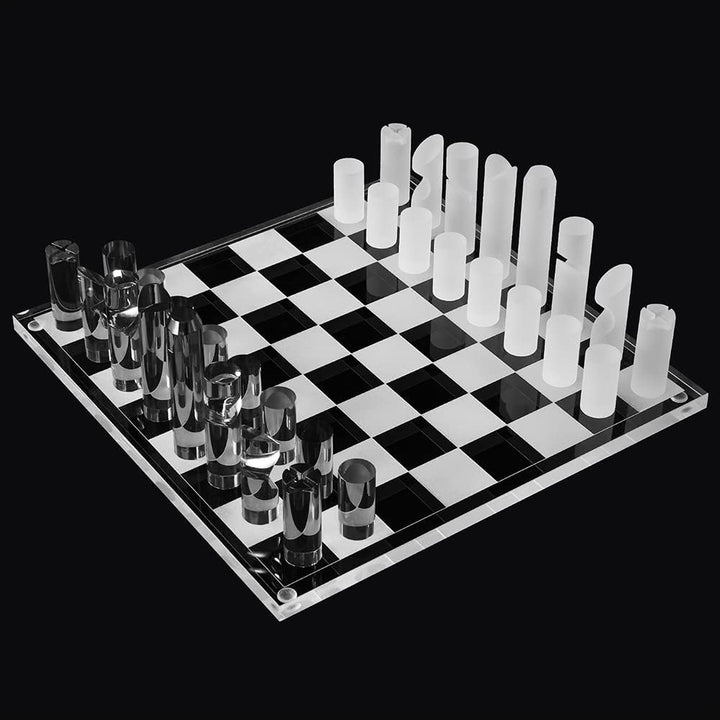 Luxury Chessboard & Pieces: Smoke & Frost Acrylic for Home Decor