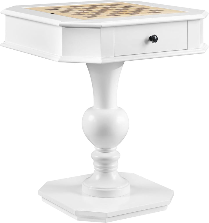 Reversible Chess Checker Game Table w/Backgammon Game Tray (White)