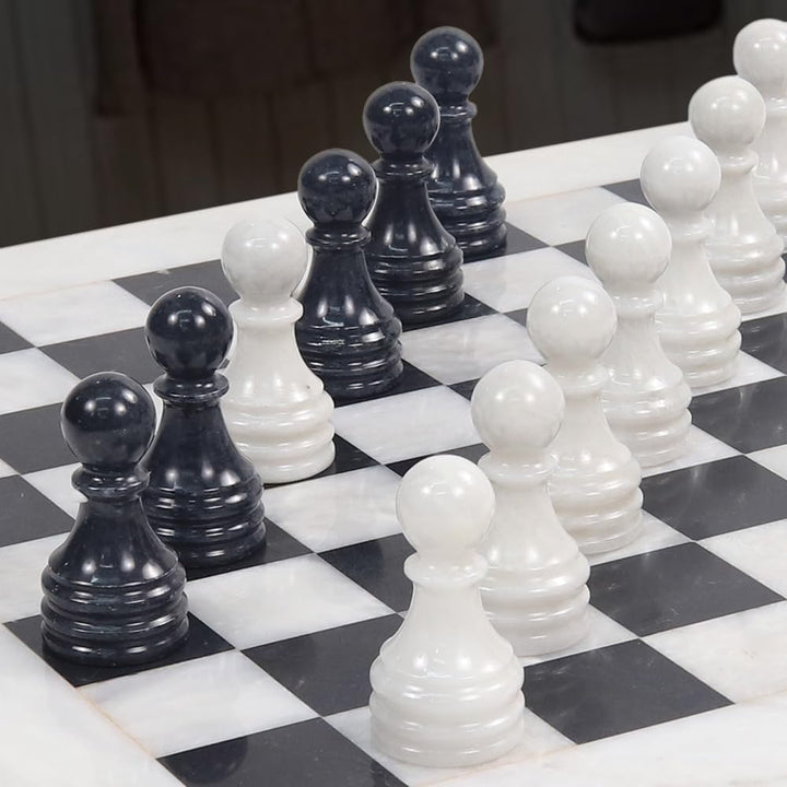 Handmade Marble Chess Set - 12" Board, 34 Hand-Polished Pieces, Storage Box