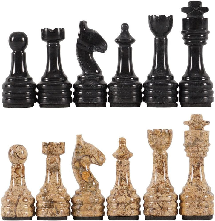 Marble Chess Pieces Black and Coral 3.5 Inch
