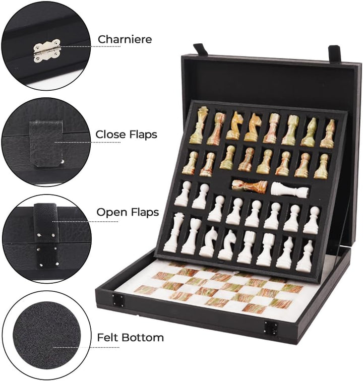 Handmade Marble Chess Set - 15" Board, 34 Handcrafted Pieces, Bonus Queens