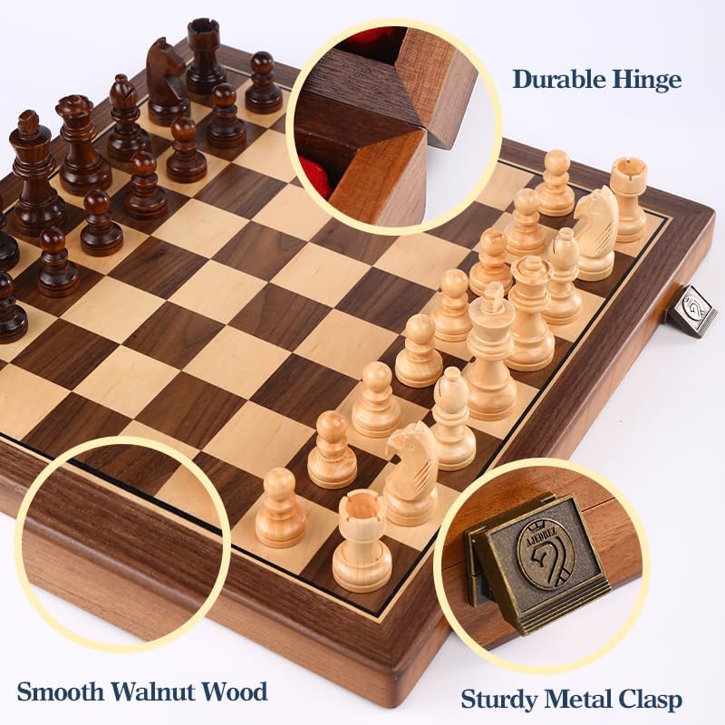 15 Inch Walnut Magnetic Chess Board Set