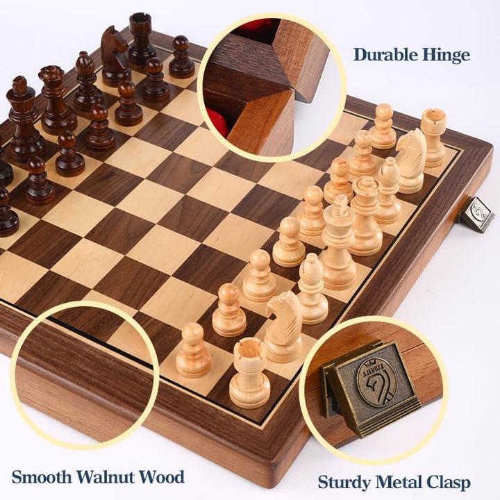15 Inch Walnut Magnetic Chess Board Set