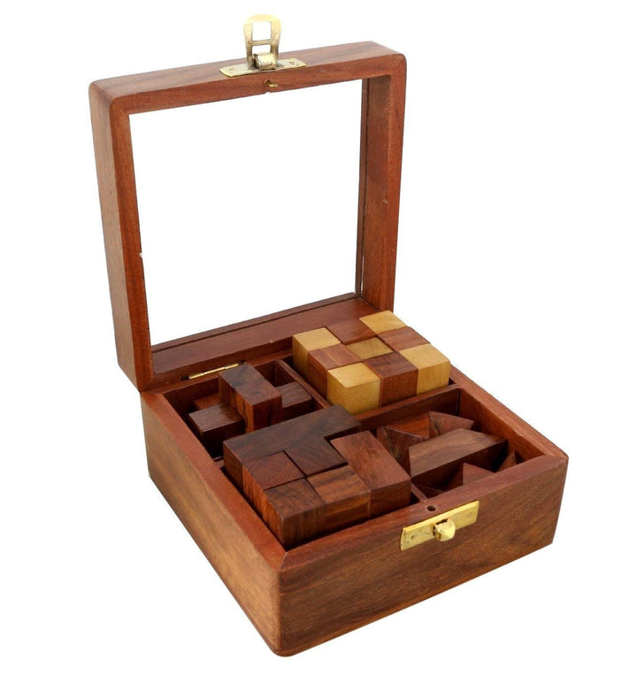 4 in 1 handgefertigte Holzpuzzles mit Box