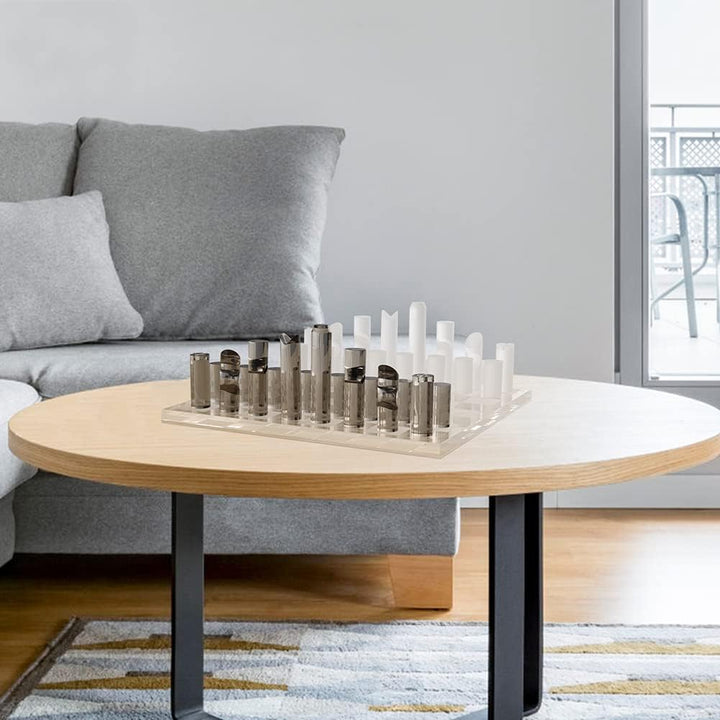 Luxury Chessboard & Pieces: Smoke & Frost Acrylic for Home Decor