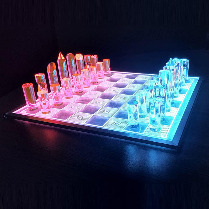 OnDisplay 3D Luxe Acrylic Fire & Ice LED Light Glowing Chess Set