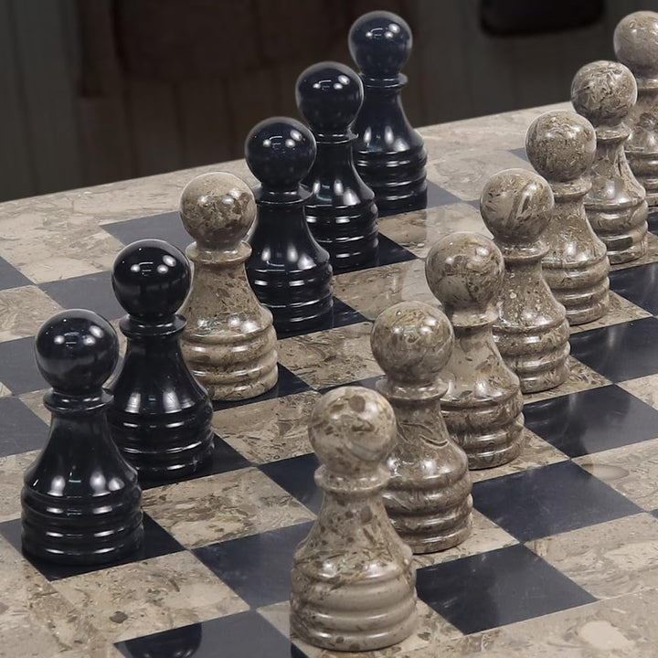 Handmade Marble Chess Set - 12" Board, 34 Handcrafted Pieces, Bonus Queens