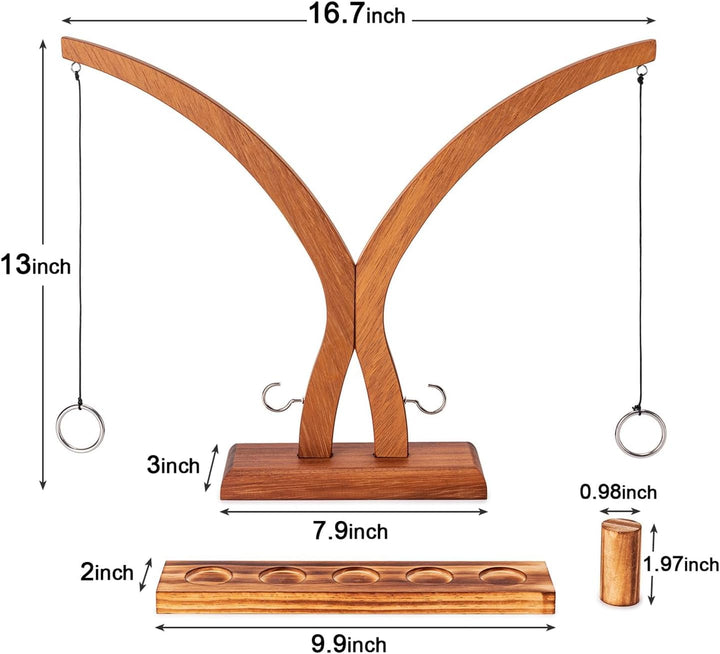 Hook and Ring Game - Teak Wood Ring Hook Tossing Game