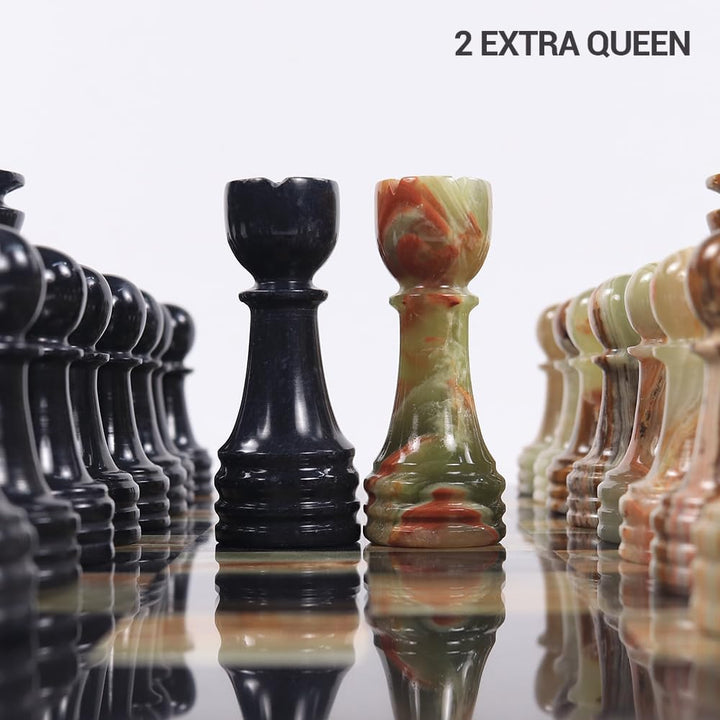 Handmade Marble Chess Set - 12" Board, 34 Hand-Polished Pieces, Storage Box