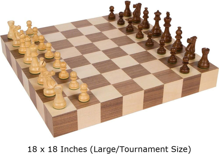 Tournament Chess Inlaid Wood Board Game with Weighted Wooden Pieces, Large 18 x 18 Inch Set