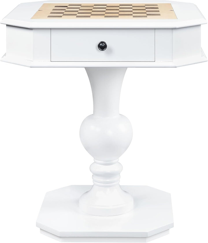 Reversible Chess Checker Game Table w/Backgammon Game Tray (White)