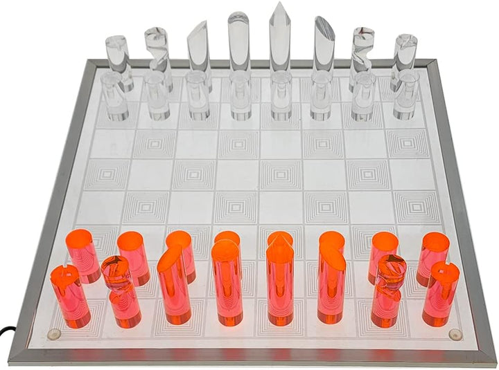 OnDisplay 3D Luxe Acrylic Fire & Ice LED Light Glowing Chess Set