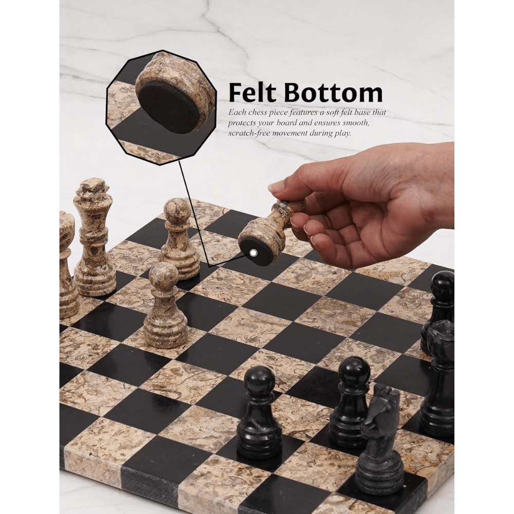 Marble Chess Set 12" Black & Coral with 32 Chess Pieces & 2 Extra Queens - Chess'n'Boards
