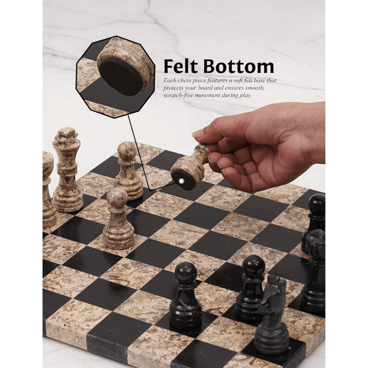 Marble Chess Set 12" Black & Coral with 32 Chess Pieces & 2 Extra Queens - Chess'n'Boards