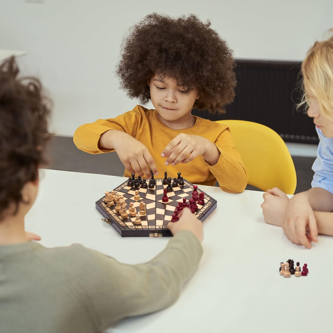 Wooden Three-Player Chess - 12 Inches - with Foldable Board