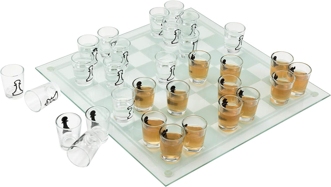 Small Shot Glass Chess Set | Drinking Cup Glass Chess Set (14")