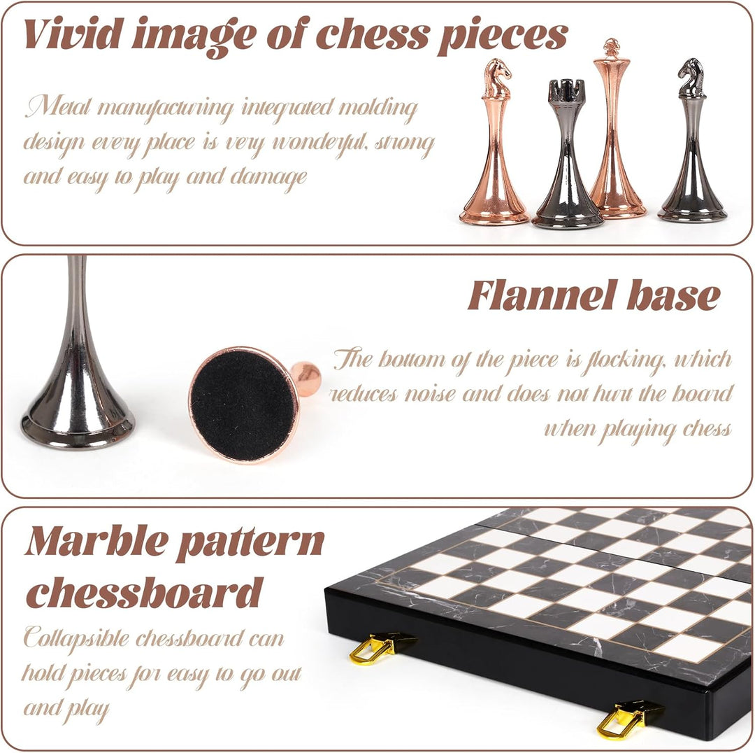 Minimalist Rose Gold and Gunmetal Metal Chess Set