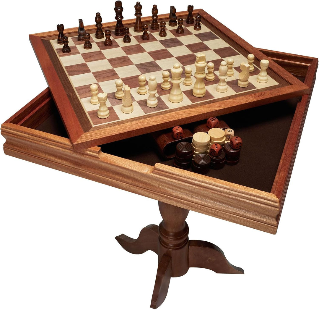 3-in-1 Chess Checkers Backgammon Table Set, 18 Inch Premium Wooden Chess Table