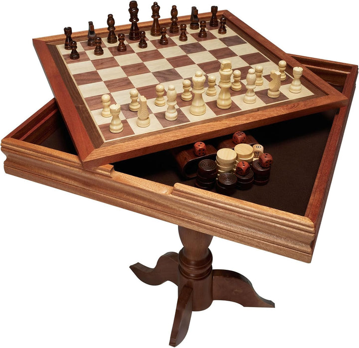 3-in-1 Chess Checkers Backgammon Table Set, 18 Inch Premium Wooden Chess Table