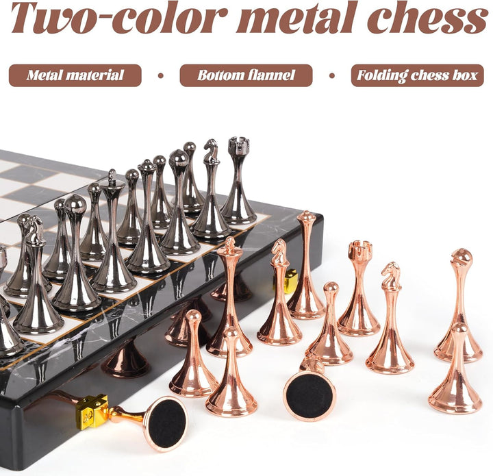 Minimalist Rose Gold and Gunmetal Metal Chess Set