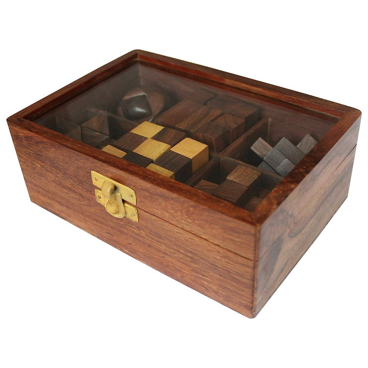 6-in-1 handgefertigte Holzpuzzles mit Box