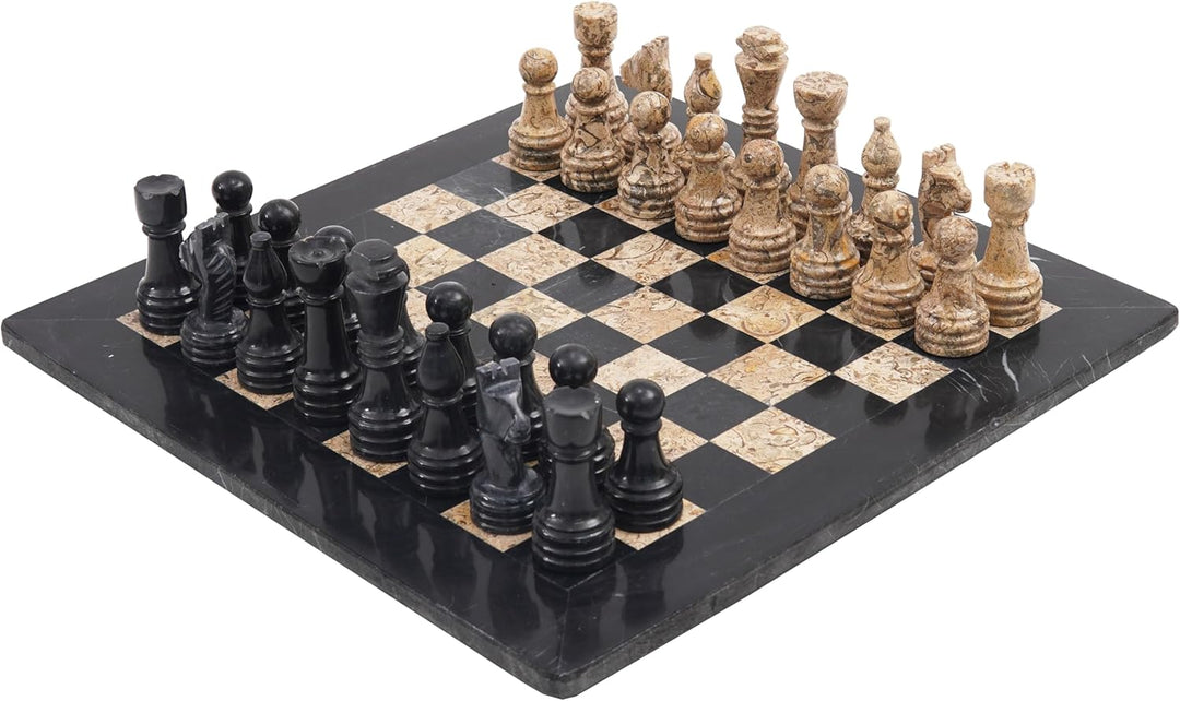 Marble Chess Set 15 Inches Fossil Coral and Black