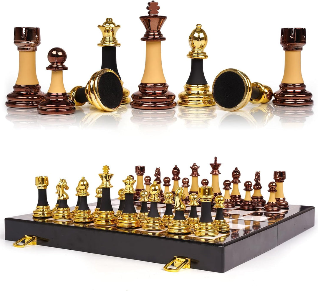 15" Acrylic Chess Sets with Zinc Alloy + Acrylic Chess Pieces & Portable Folding Wooden Chess Board