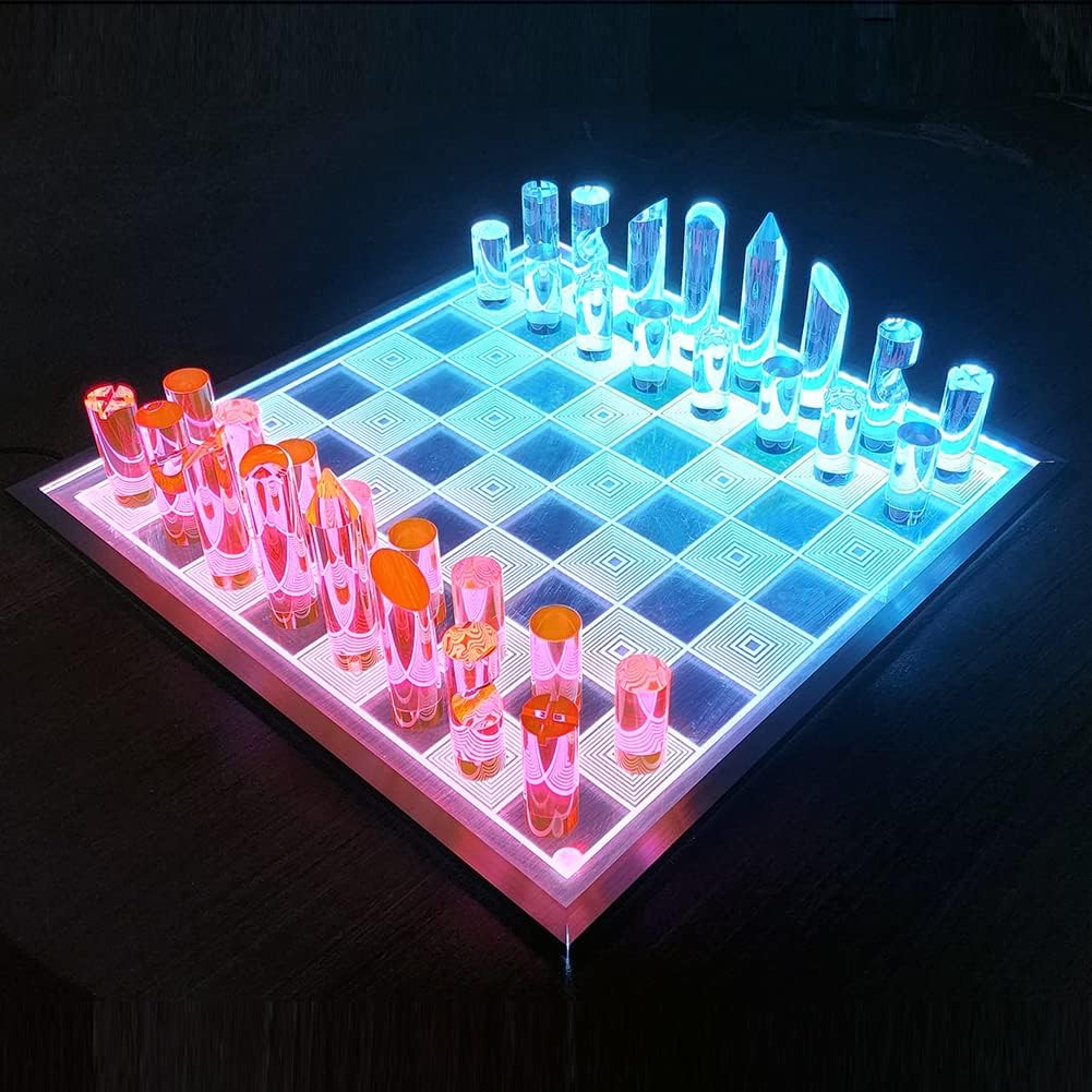 OnDisplay 3D Luxe Acrylic Fire & Ice LED Light Glowing Chess Set