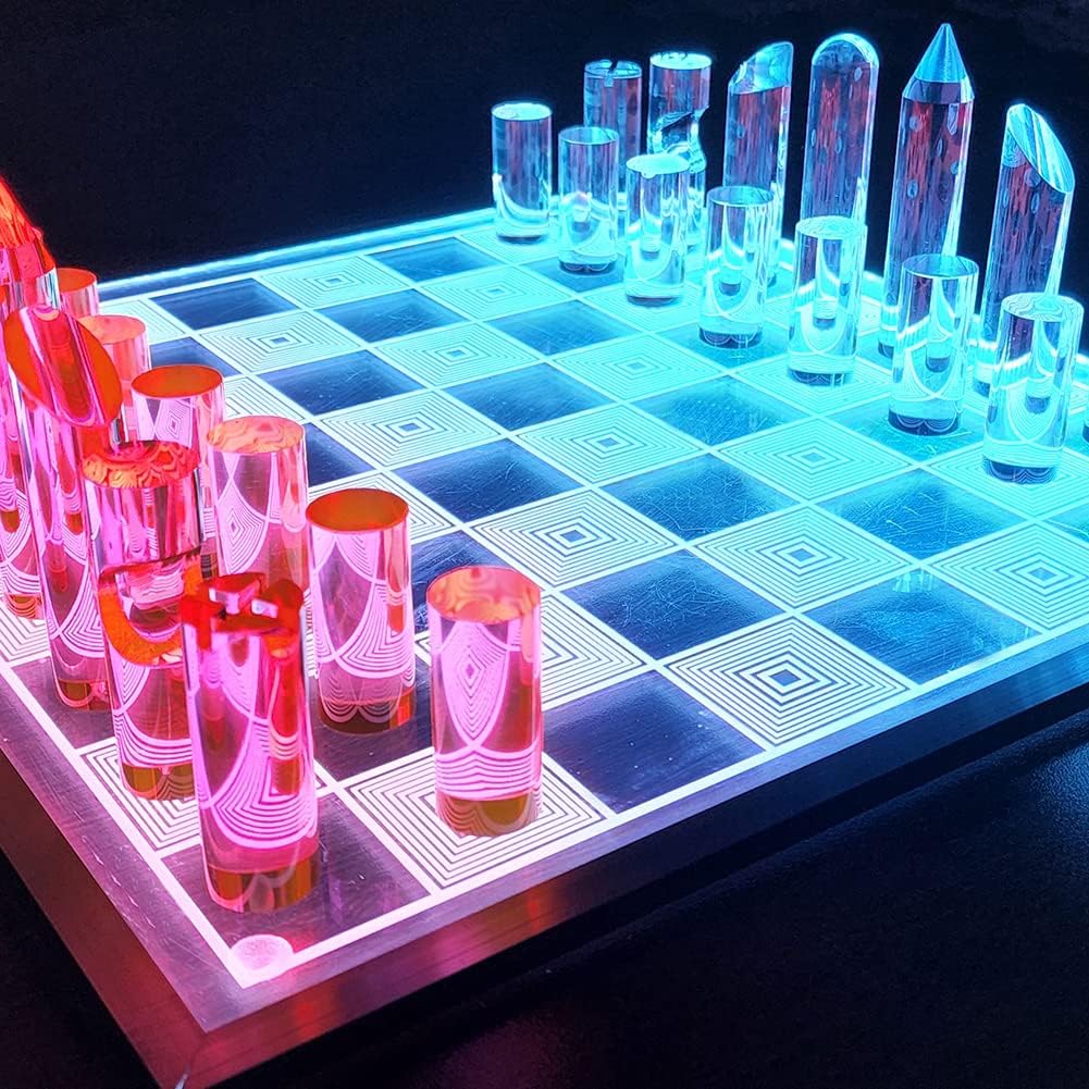 OnDisplay 3D Luxe Acrylic Fire & Ice LED Light Glowing Chess Set