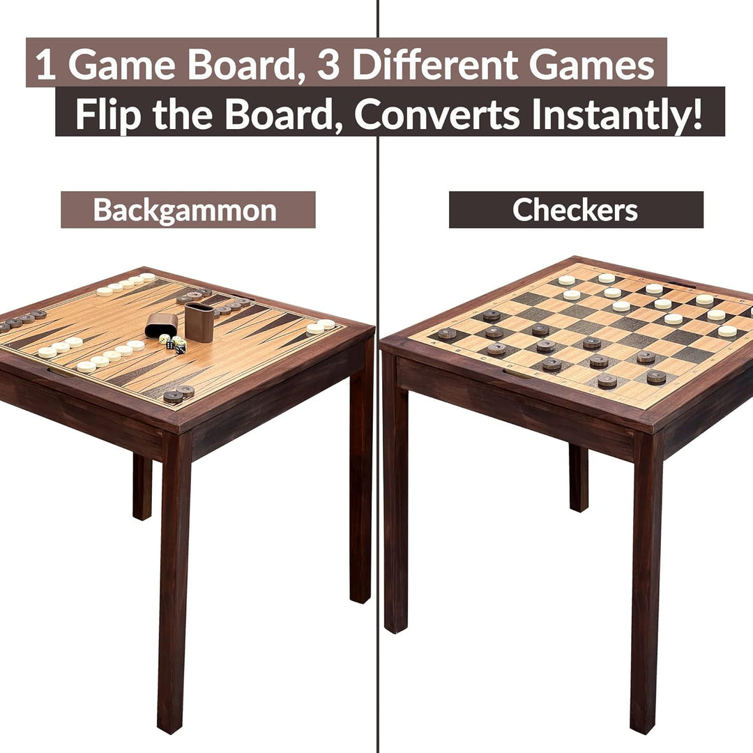 Wooden Chess Table | Chess, Checkers and Backgammon 3 in 1 Combo Game Table