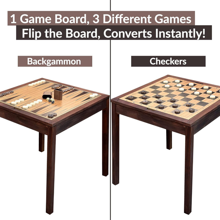 Wooden Chess Table | Chess, Checkers and Backgammon 3 in 1 Combo Game Table