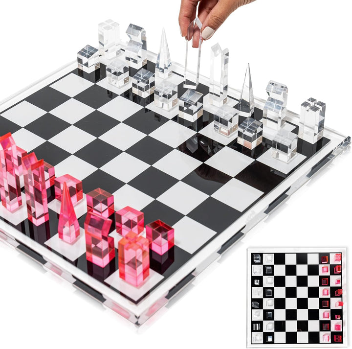 Acrylic Chess Set for Decor and Playing - Modern Pink Chess