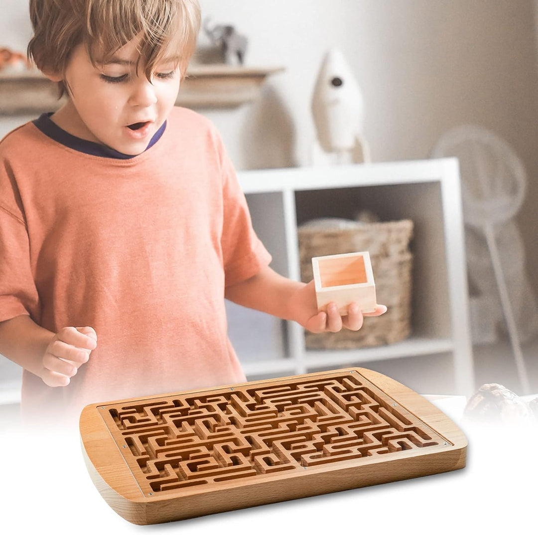 Round Wooden Labyrinth Board Game - Marble Maze