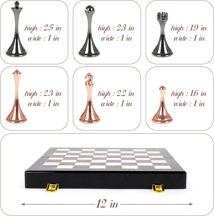 Minimalist Rose Gold and Gunmetal Metal Chess Set