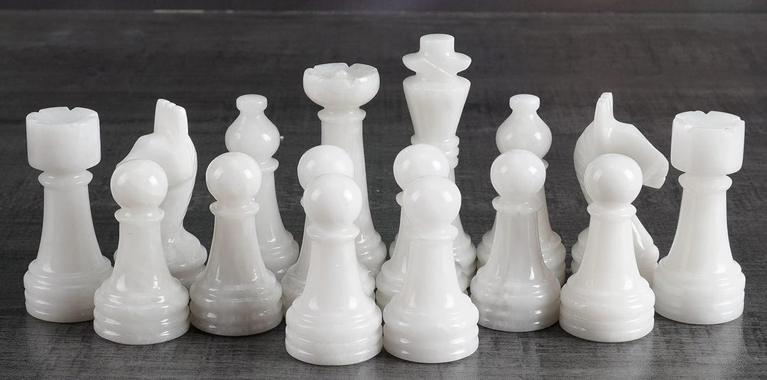 Marble Chess Pieces Oceanic and White 3.5 Inch