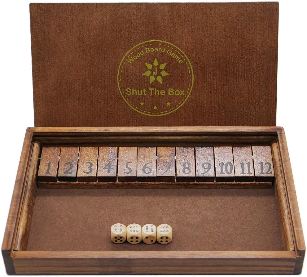 2-Player Shut The Box Wooden Board Dice Game with 12 Numbers