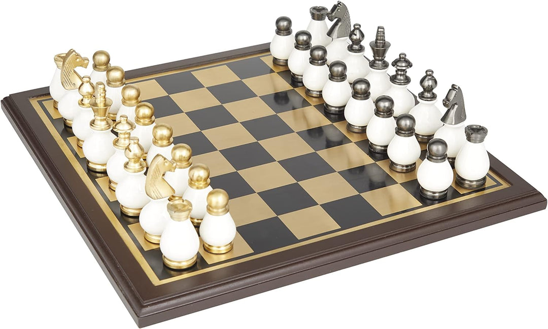 Chess Set | Aluminum Chess Game Set, 16" x 16" Gold