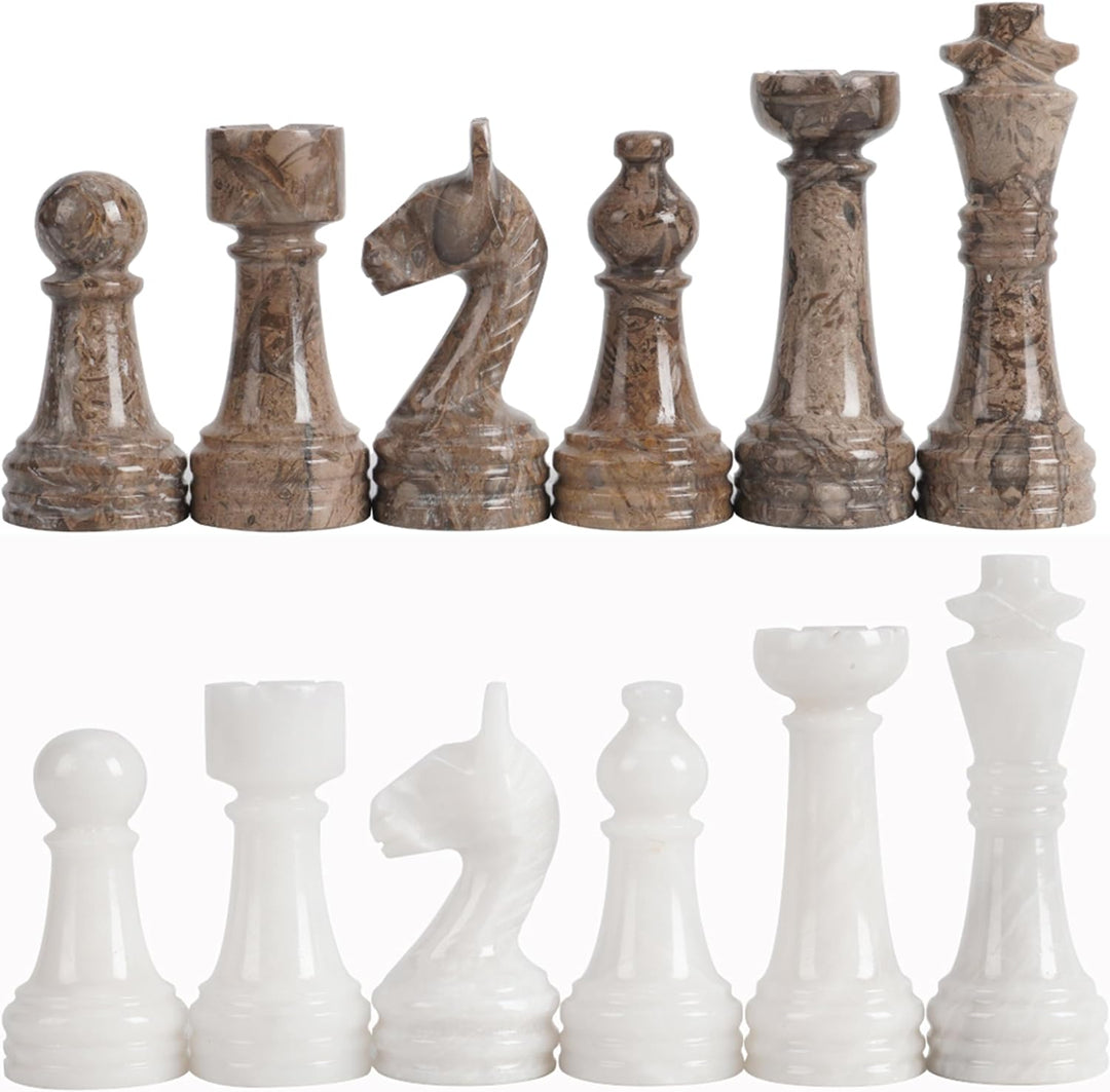 Marble Chess Pieces Oceanic and White 3.5 Inch