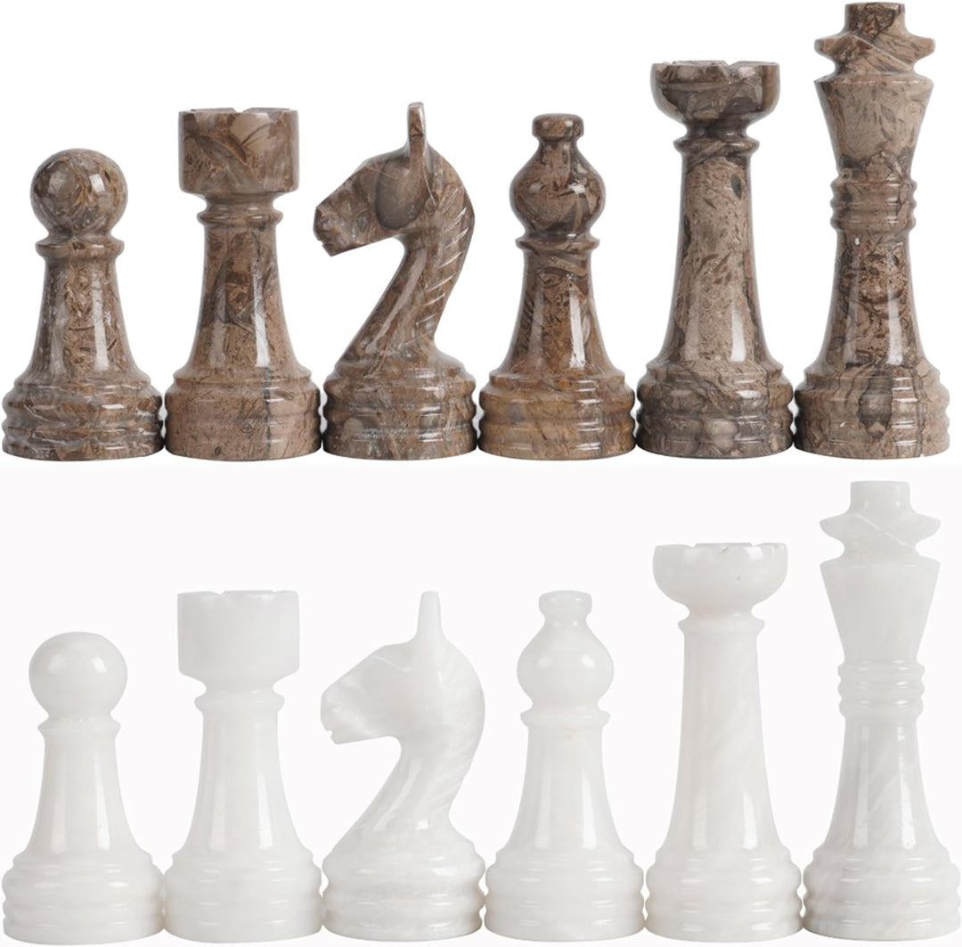 Marble Chess Pieces Oceanic and White 3.5 Inch