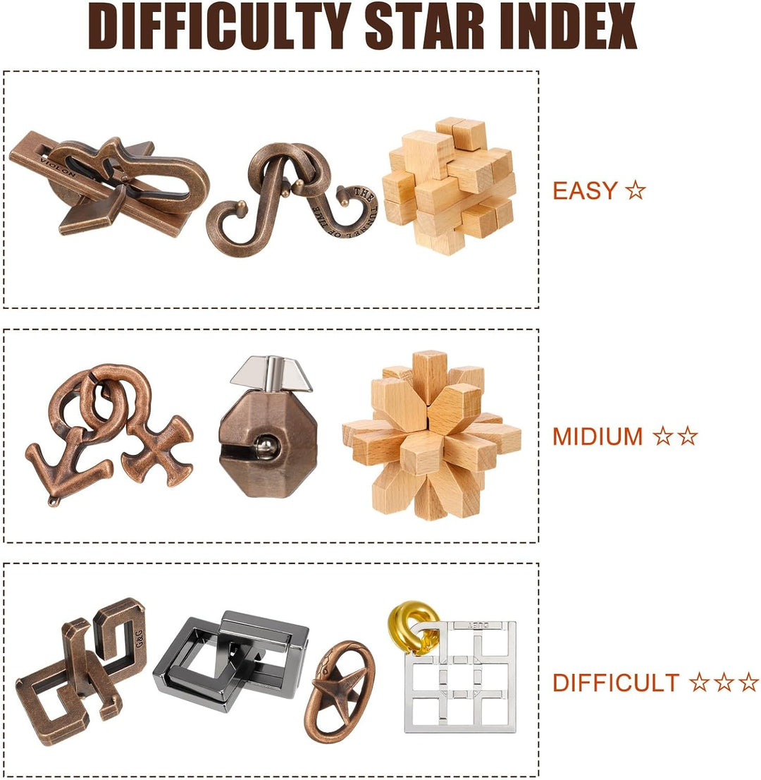 Lock Interlock 10 Pcs Wooden and Metal Brain Teaser Puzzles