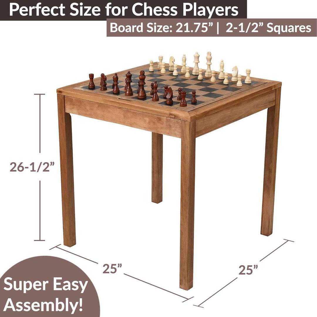 Wooden Chess Table | Chess, Checkers and Backgammon 3 in 1 Combo Game Table (Colonial Finish)