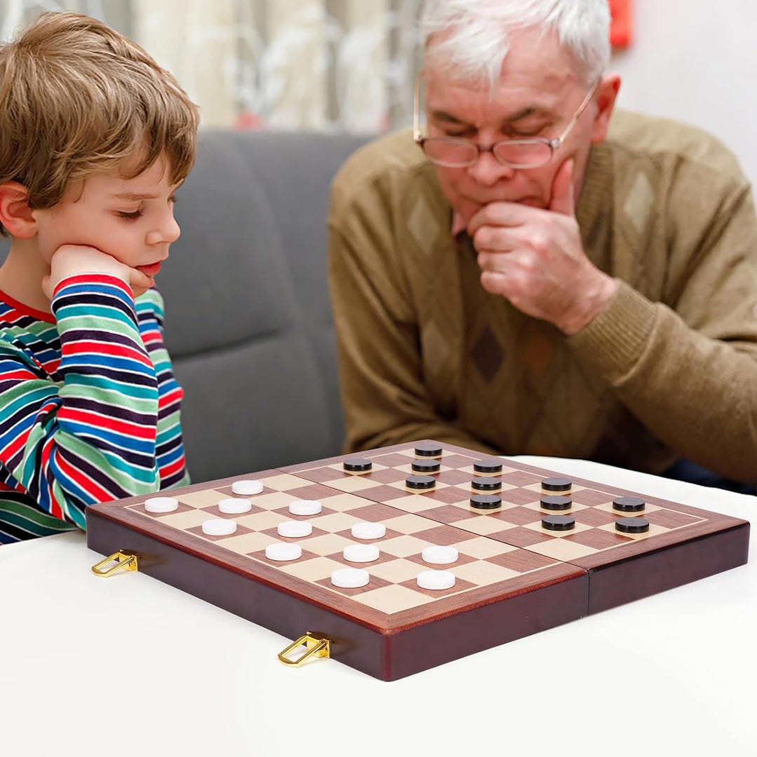 Metal Chess Set and Checkers Game Set 15 inch Black and Silver