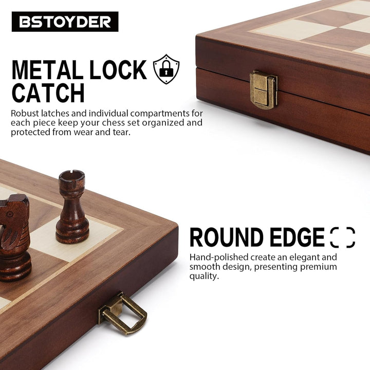 2 in 1 Magnetic Wooden Chess and Checkers Board Game Set