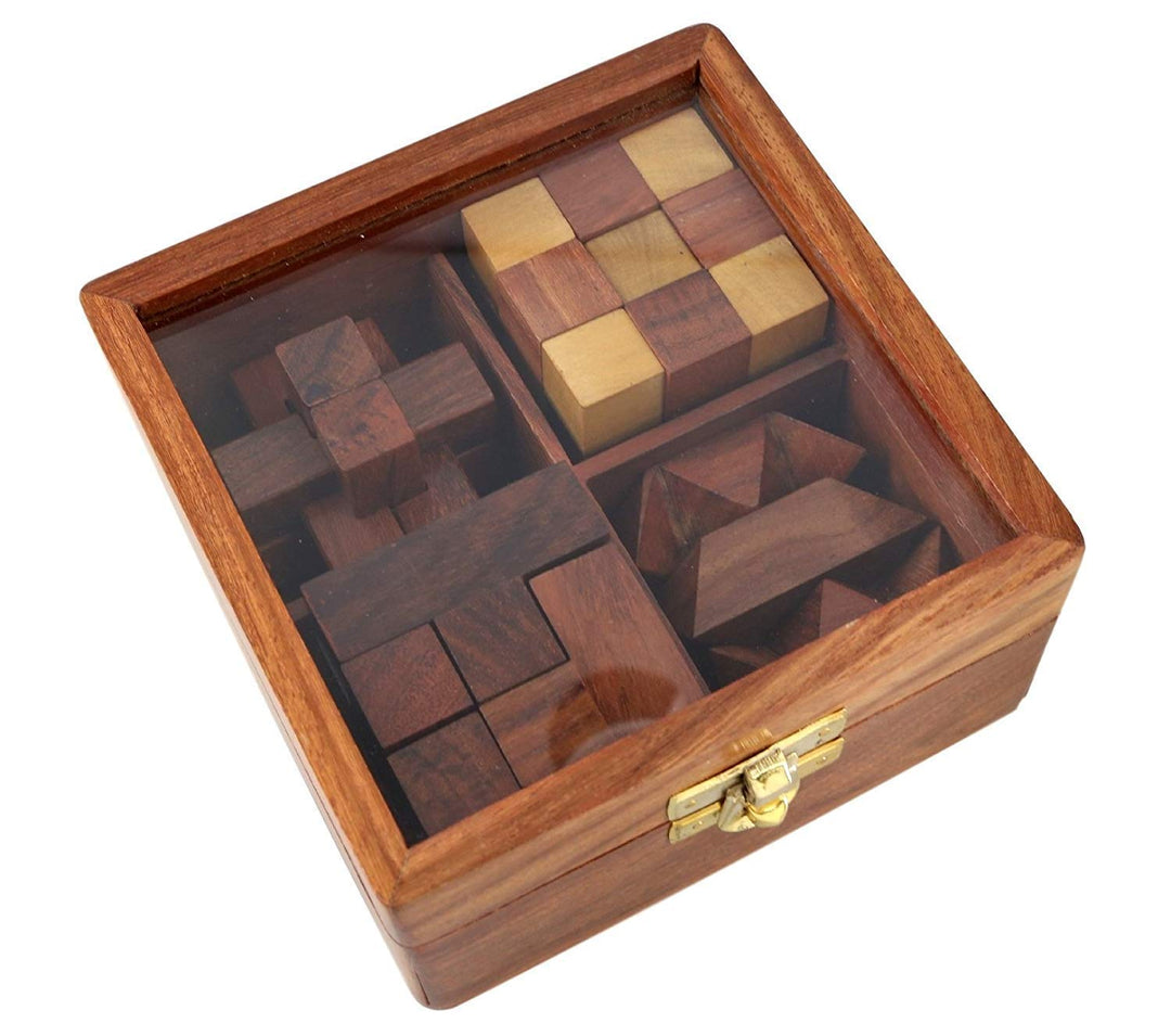 4 in 1 handgefertigte Holzpuzzles mit Box