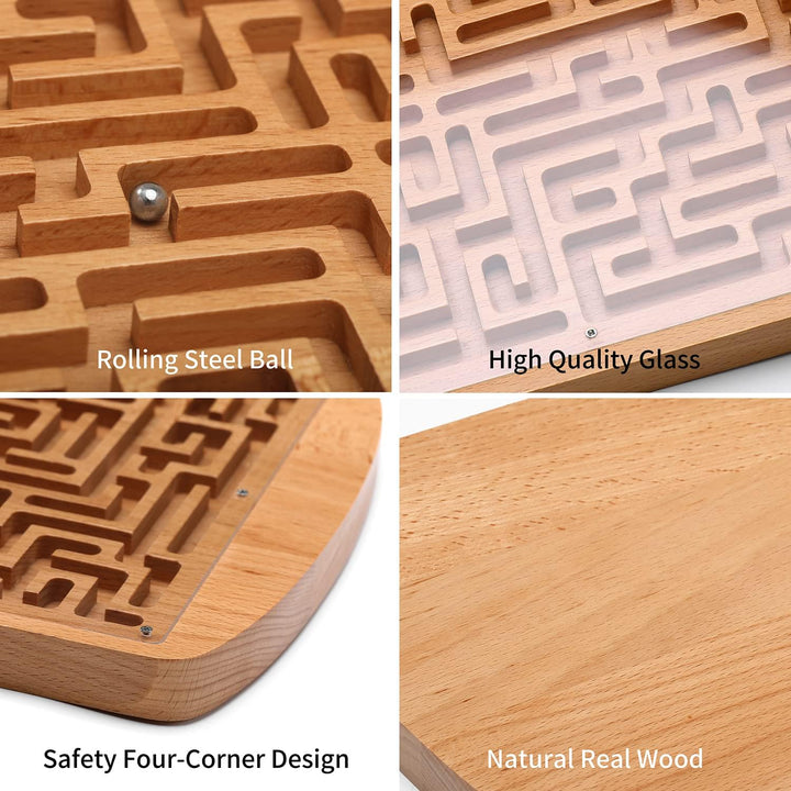 Round Wooden Labyrinth Board Game - Marble Maze