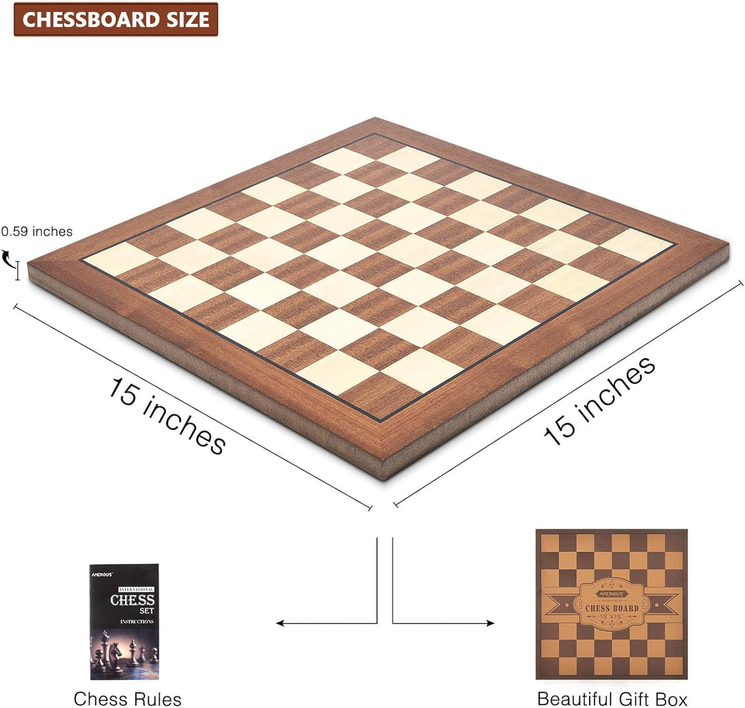 15'' x 15'' Wooden Chess Board No Pieces, Professional Tournament Chessboard Only