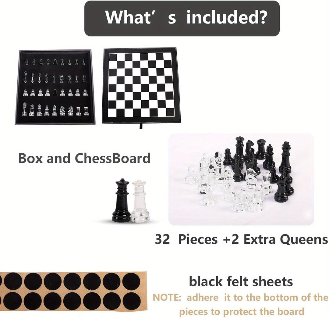 Luxury Glass Chess Set  Premium Leather Storage Case with 13.2” | Premium Gift