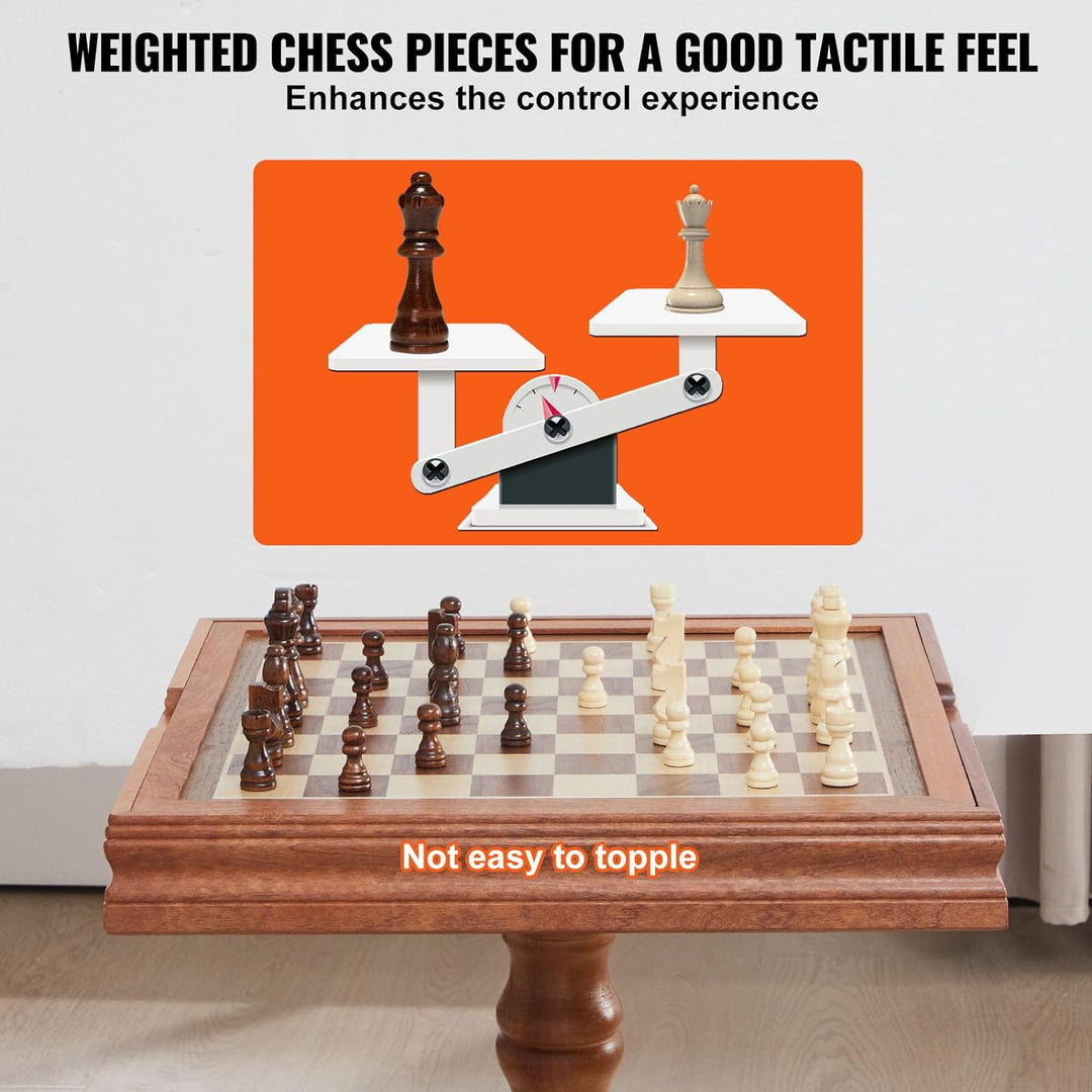 3-in-1 Chess Checkers Backgammon Table Set, 18 Inch Premium Wooden Chess Table