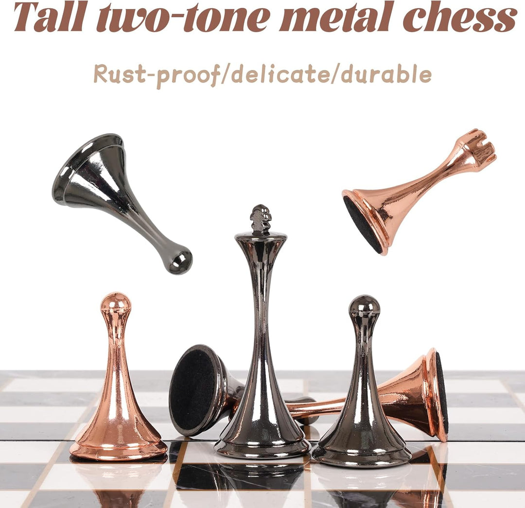 Minimalist Rose Gold and Gunmetal Metal Chess Set